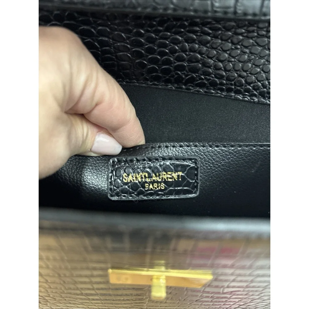 Saint Laurent Manhatten Black Embossed Croc Shoulder‎ Bag